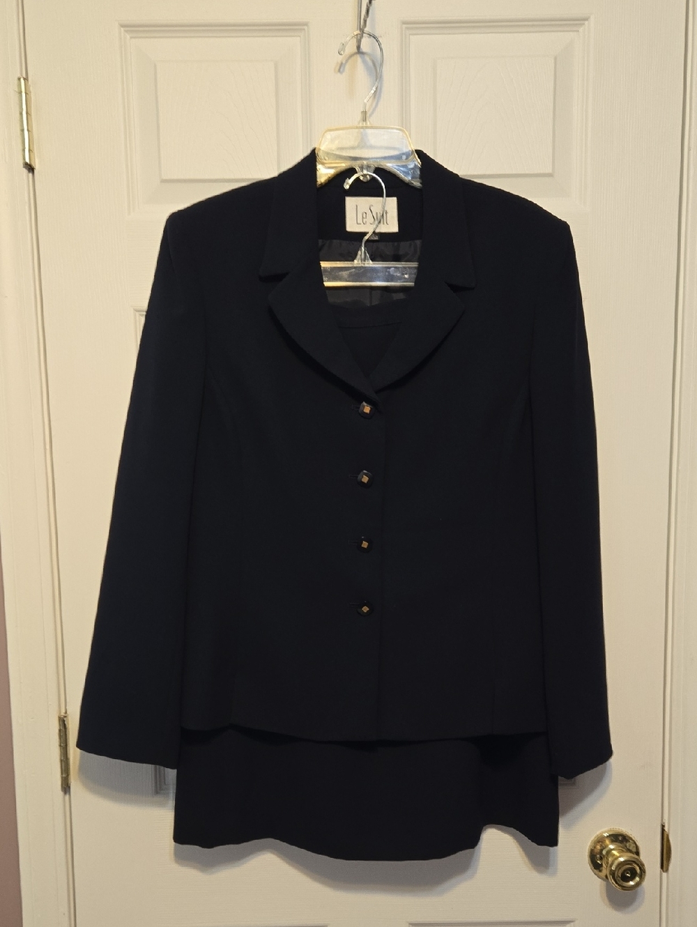 Le Suit Dark Navy Women's Professional Blazer And Skirt Suit